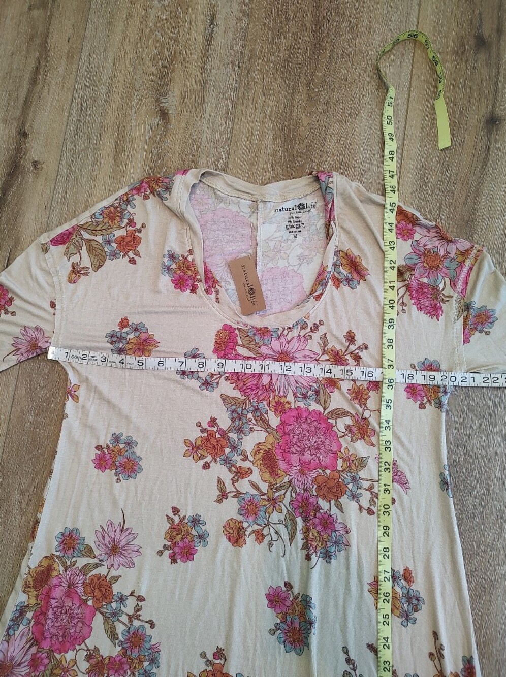 Natural Life ButterSoft Tee Dress English Garden Cream Floral Maxi Medium NWT - Picture 6 of 16